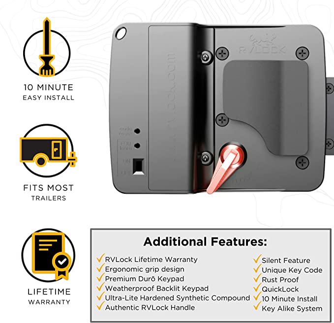 RVLock Compact and Key Fob Keyless Entry Keypad, RV/5th Wheel Lock Accessories